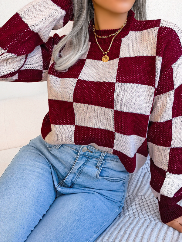 Yin-Yang Checkerboard Knits – Long Sleeve Sweaters Sweaters | Chuzko.com