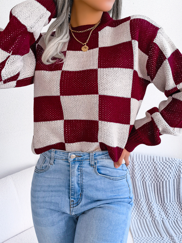 Yin-Yang Checkerboard Knits – Long Sleeve Sweaters Sweaters | Chuzko.com