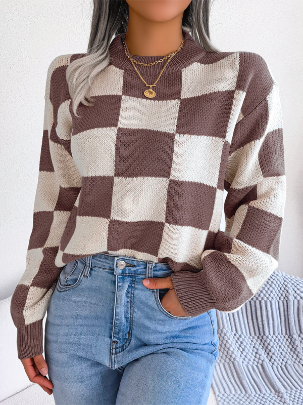 Yin-Yang Checkerboard Knits – Long Sleeve Sweaters Sweaters | Chuzko.com