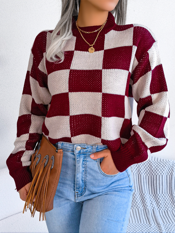 Yin-Yang Checkerboard Knits – Long Sleeve Sweaters Sweaters | Chuzko.com