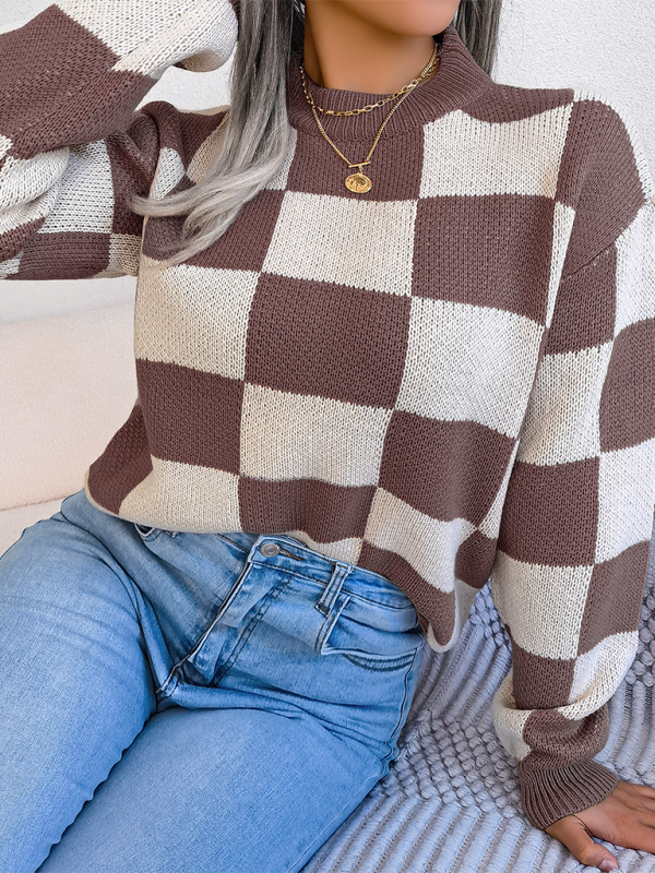 Yin-Yang Checkerboard Knits – Long Sleeve Sweaters Sweaters | Chuzko.com