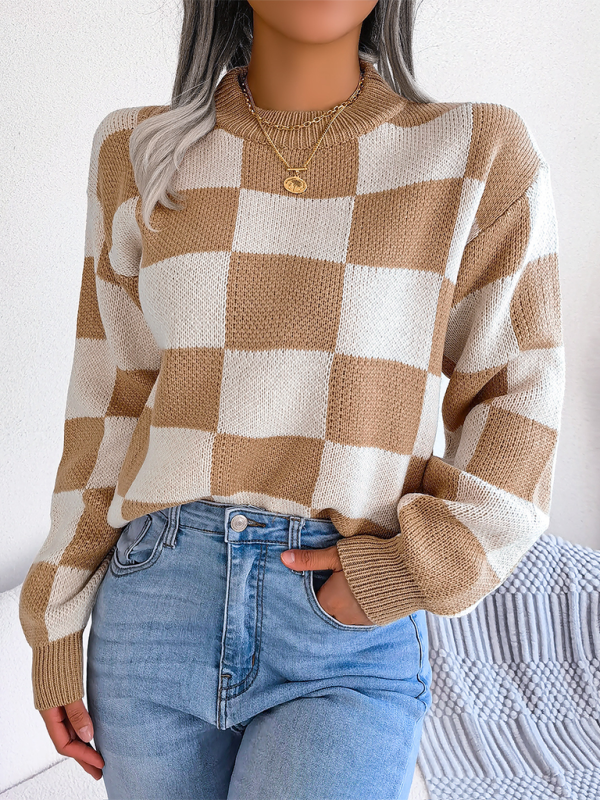 Yin-Yang Checkerboard Knits – Long Sleeve Sweaters Sweaters | Chuzko.com