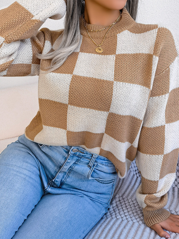 Yin-Yang Checkerboard Knits – Long Sleeve Sweaters Sweaters | Chuzko.com