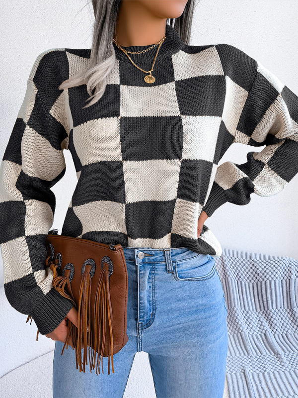 Yin-Yang Checkerboard Knits – Long Sleeve Sweaters Sweaters | Chuzko.com