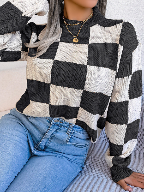 Yin-Yang Checkerboard Knits – Long Sleeve Sweaters Sweaters | Chuzko.com