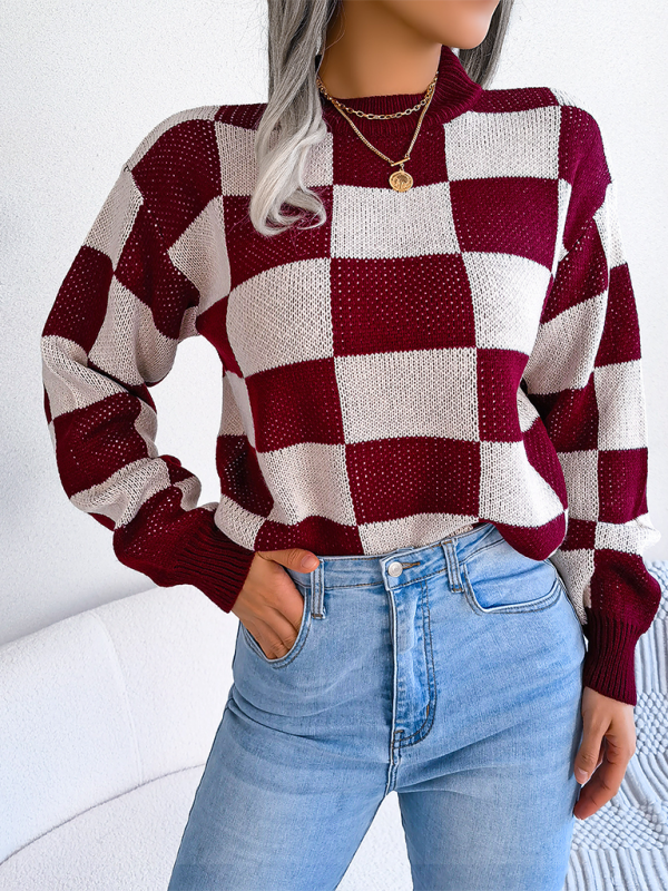 Yin-Yang Checkerboard Knits – Long Sleeve Sweaters Sweaters | Chuzko.com