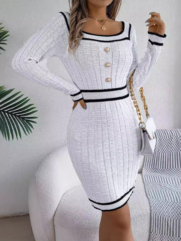 Square Neck Long Sleeve Knit Bodycon – Trim Accent Mini Bodycon | Chuzko.com