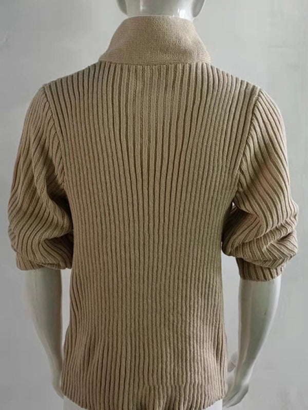 Chain-link & Ribs Knit Shawl Collar Fitted Sweater Men Sweaters | Chuzko.com