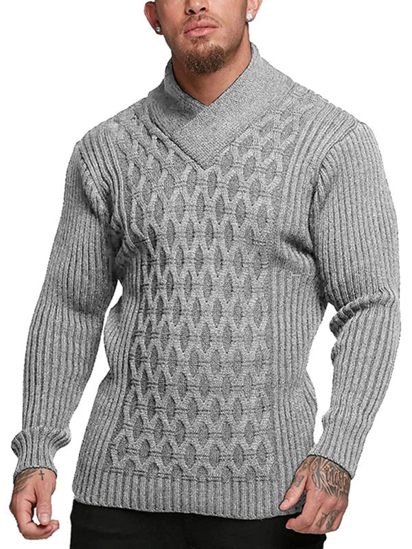 Chain-link & Ribs Knit Shawl Collar Fitted Sweater Men Sweaters | Chuzko.com