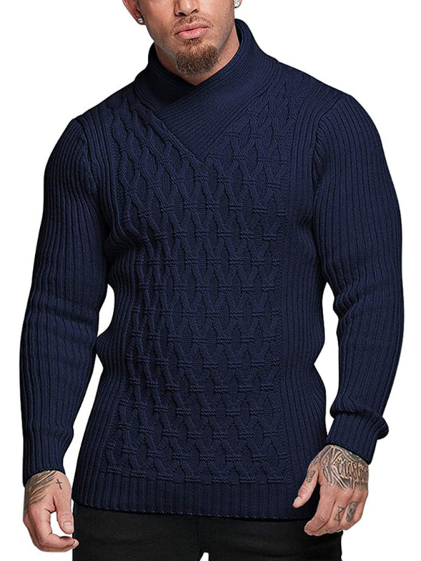 Chain-link & Ribs Knit Shawl Collar Fitted Sweater Men Sweaters | Chuzko.com