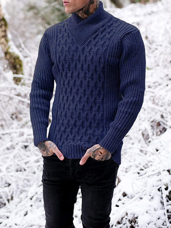 Chain-link & Ribs Knit Shawl Collar Fitted Sweater Men Sweaters | Chuzko.com