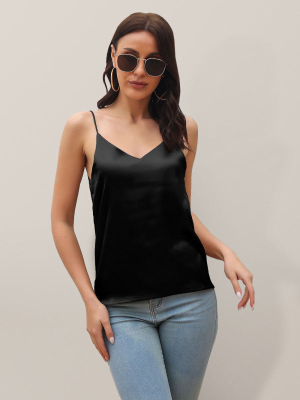 Slim Fit V-neck Satin Camisole Top Camisole Tops | Chuzko.com