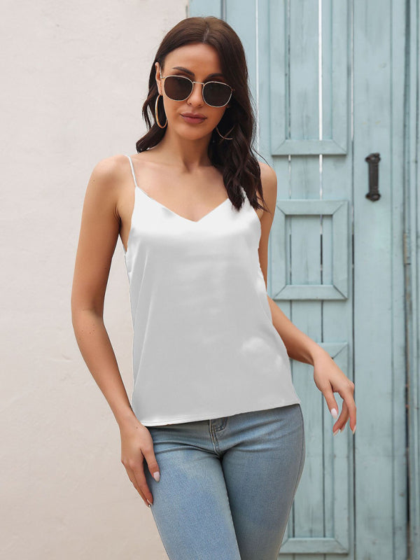 Slim Fit V-neck Satin Camisole Top	