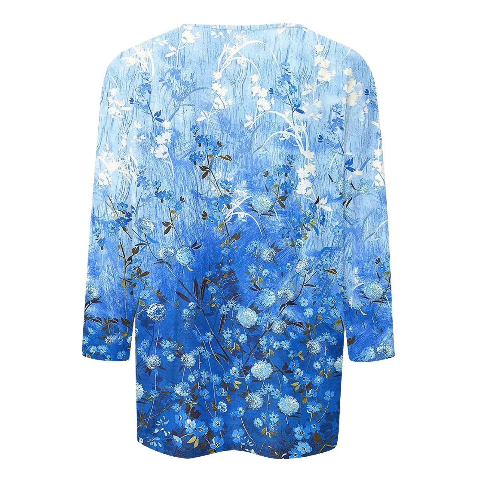 Casual 3/4 Sleeve Floral Print Galore Pullover Top Casual Tees | Chuzko.com