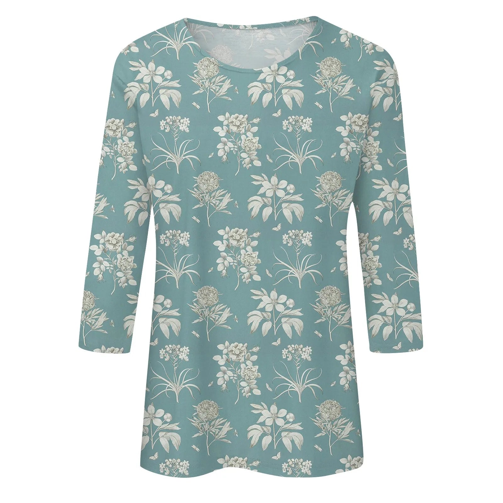 Casual 3/4 Sleeve Floral Print Galore Pullover Top Casual Tees | Chuzko.com