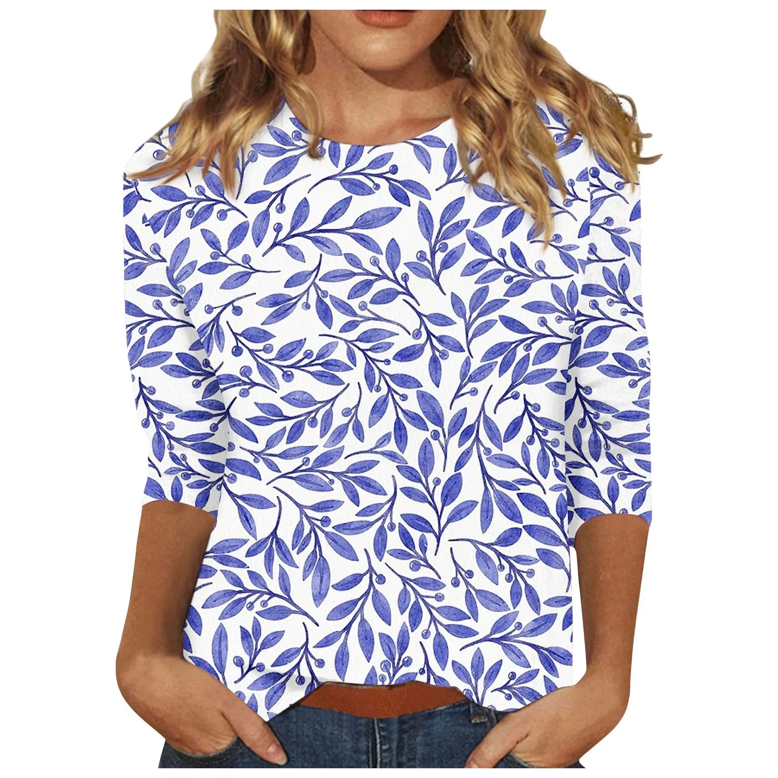 Casual 3/4 Sleeve Floral Print Galore Pullover Top Casual Tees | Chuzko.com