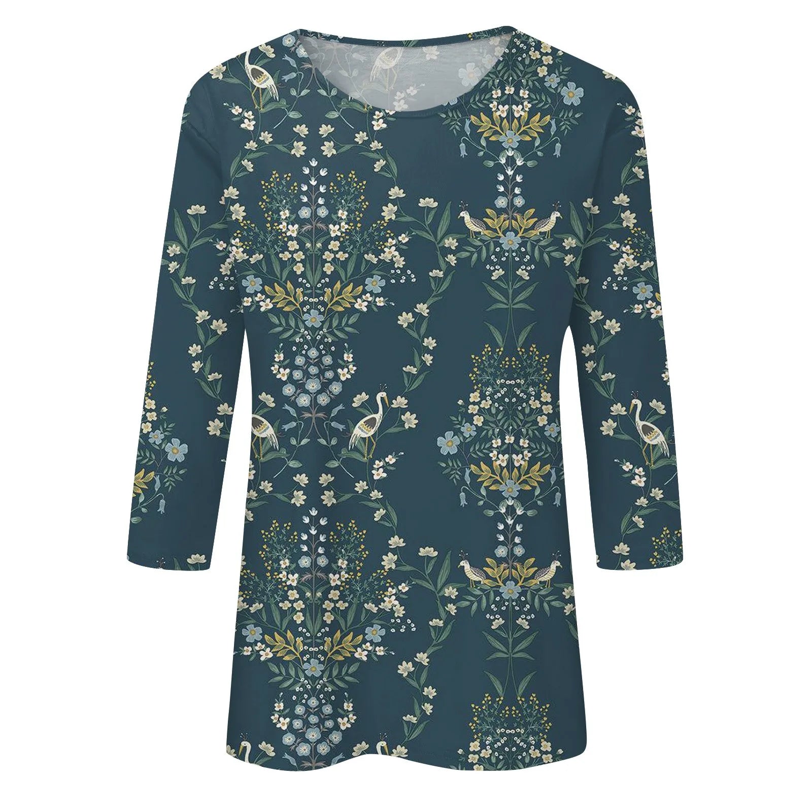 Casual 3/4 Sleeve Floral Print Galore Pullover Top Casual Tees | Chuzko.com