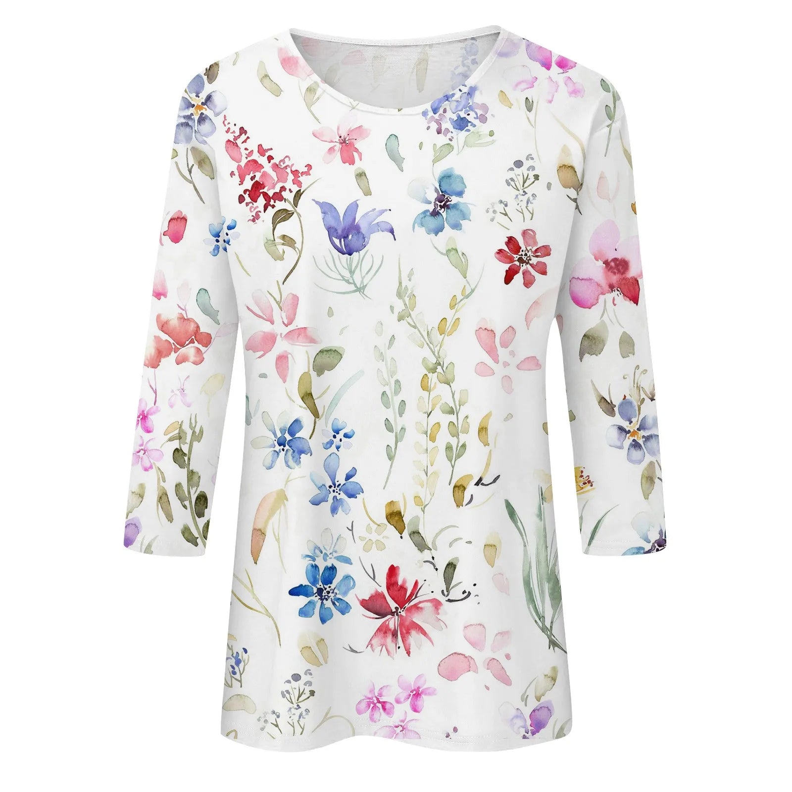 Casual 3/4 Sleeve Floral Print Galore Pullover Top Casual Tees | Chuzko.com