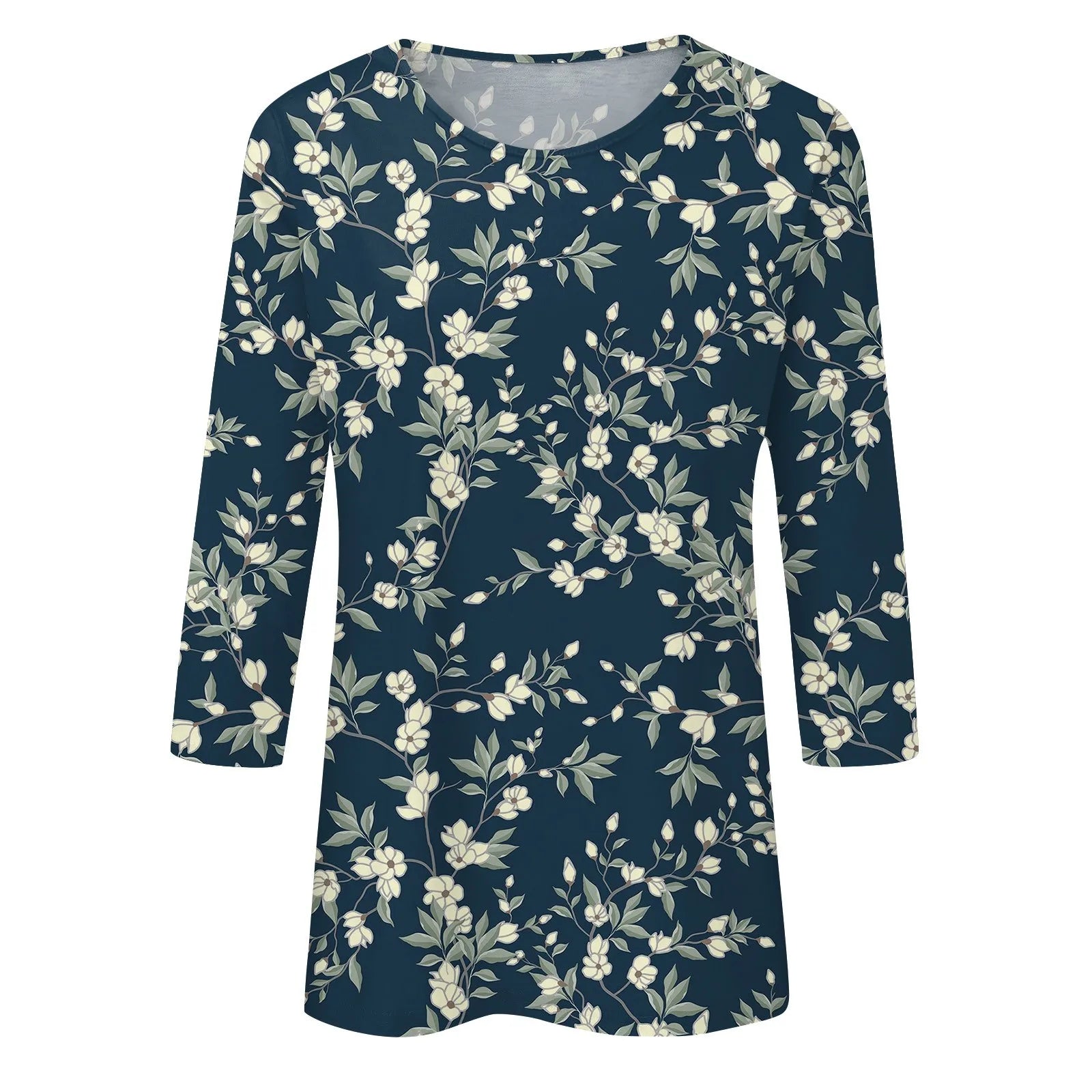 Casual 3/4 Sleeve Floral Print Galore Pullover Top Casual Tees | Chuzko.com