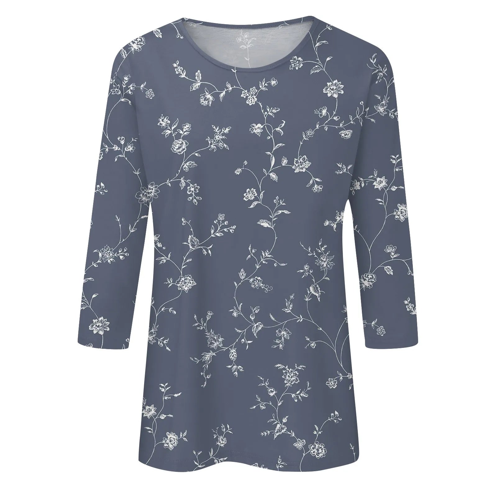 Casual 3/4 Sleeve Floral Print Galore Pullover Top Casual Tees | Chuzko.com