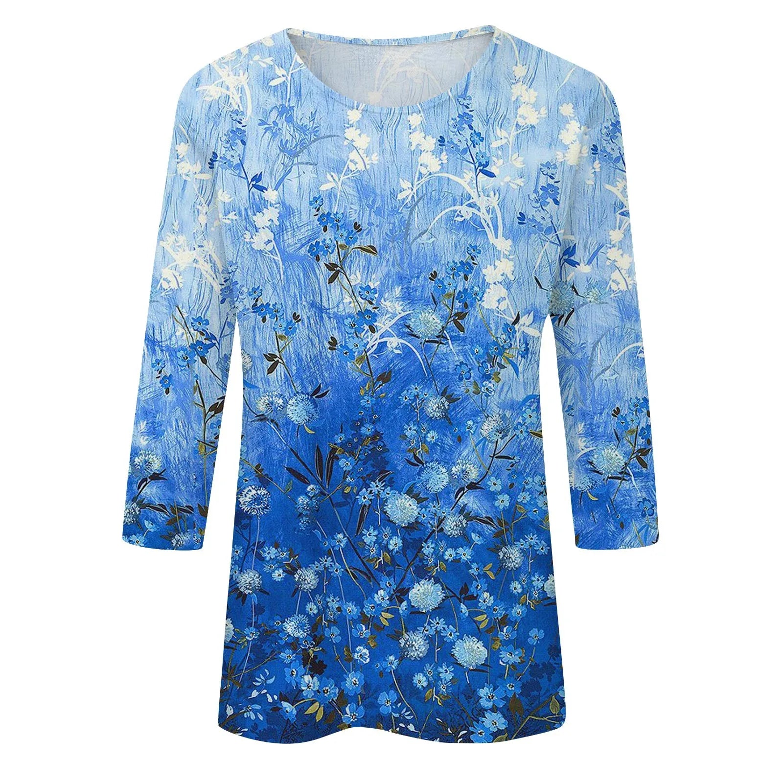 Casual 3/4 Sleeve Floral Print Galore Pullover Top Casual Tees | Chuzko.com