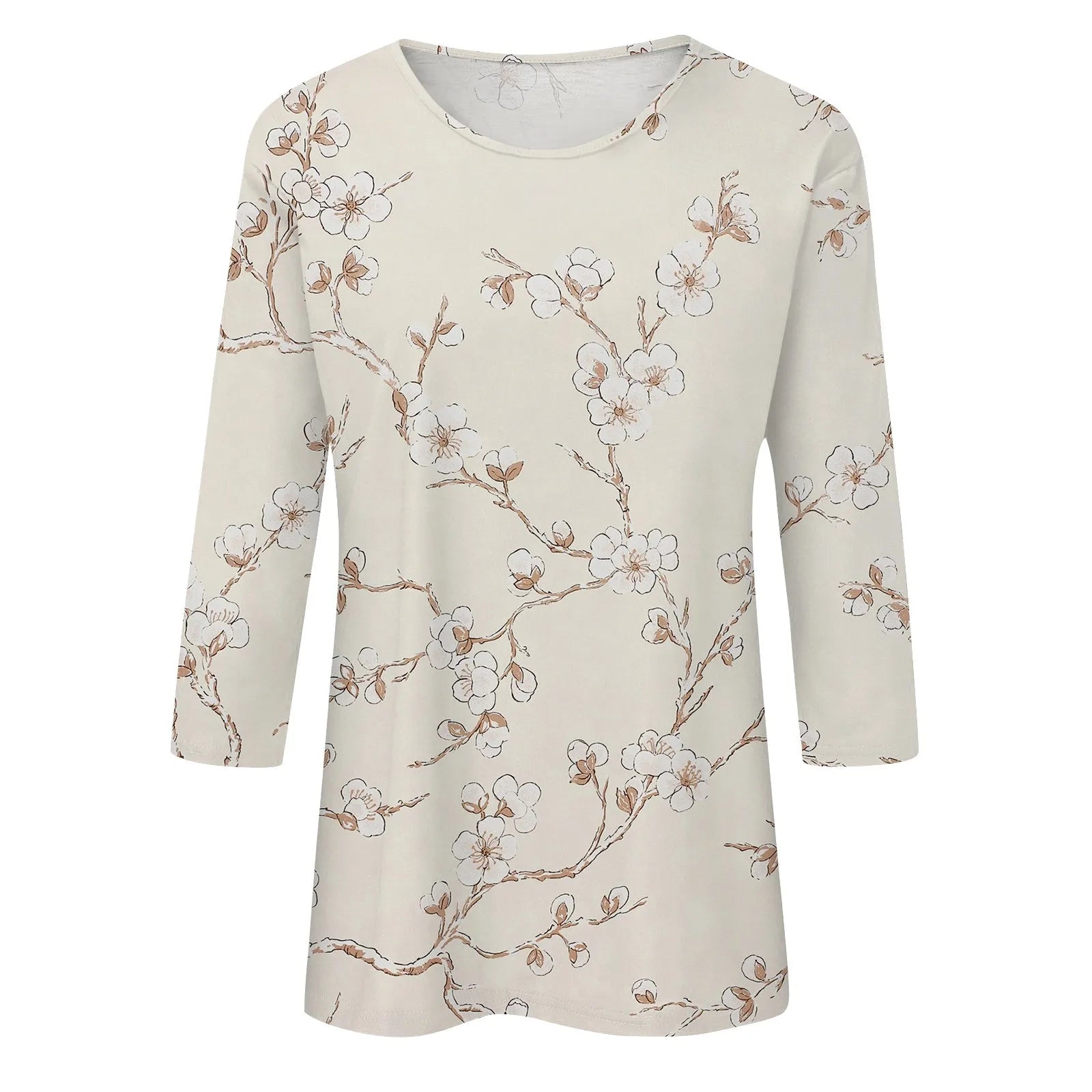 Casual 3/4 Sleeve Floral Print Galore Pullover Top Casual Tees | Chuzko.com