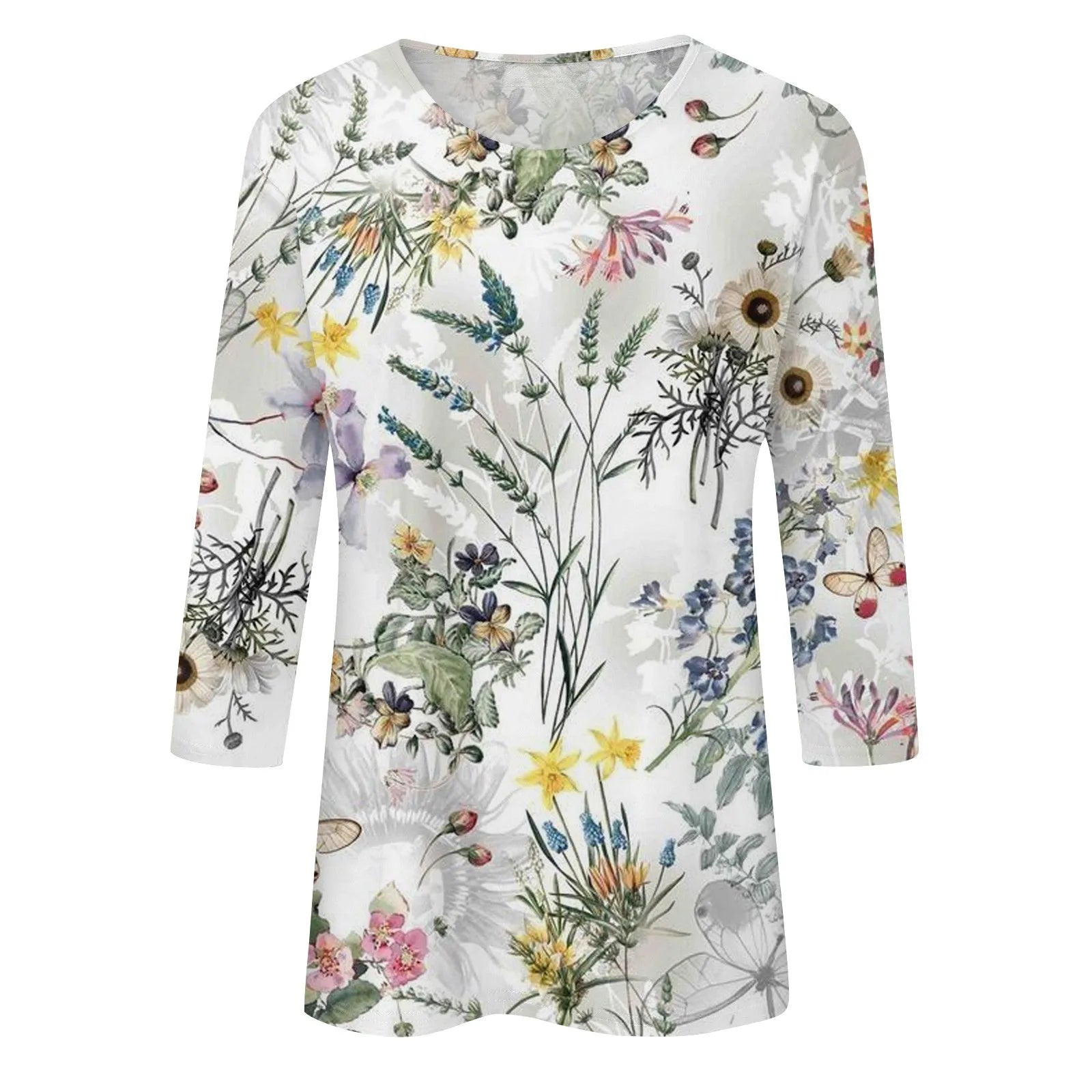 Casual 3/4 Sleeve Floral Print Galore Pullover Top Casual Tees | Chuzko.com