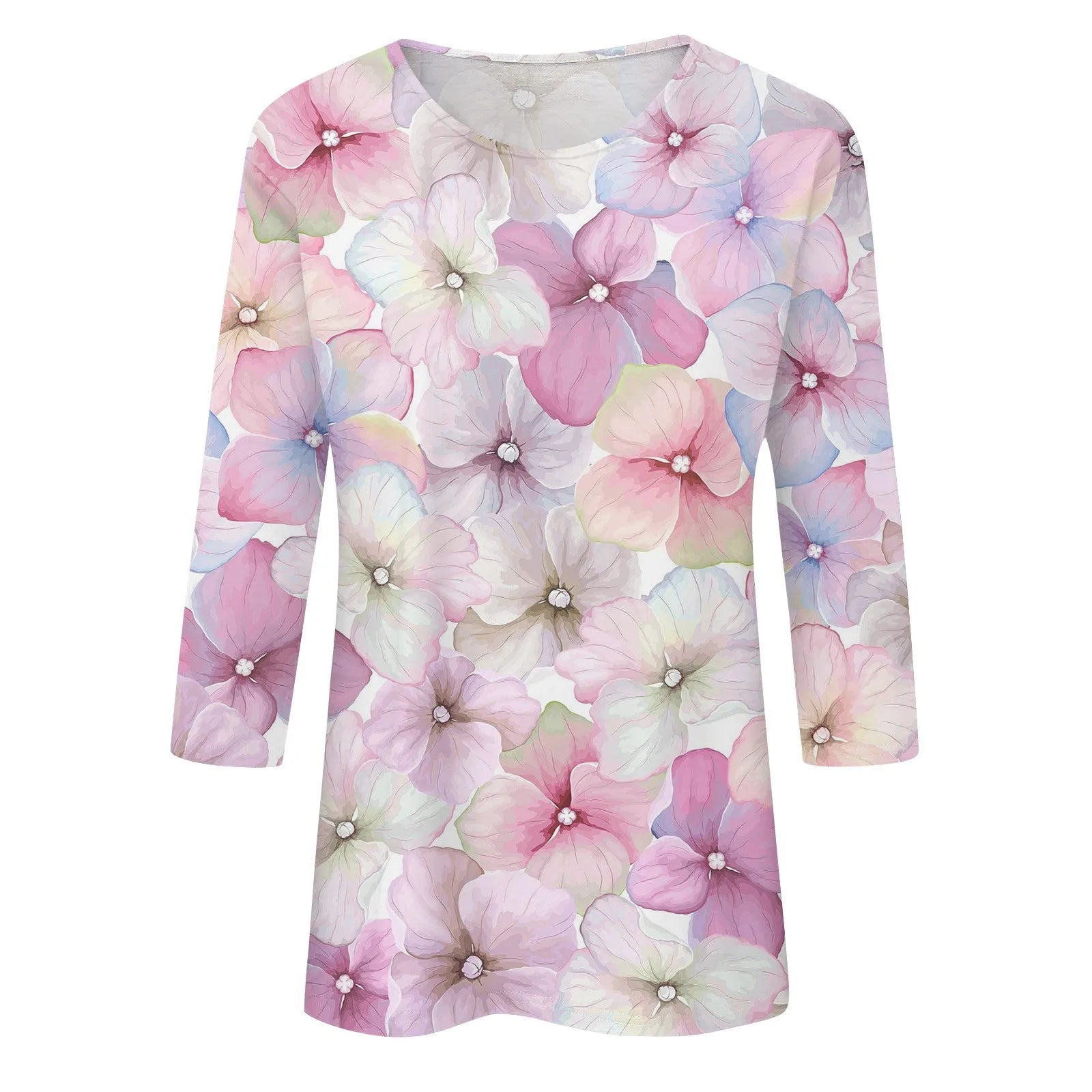 Casual 3/4 Sleeve Floral Print Galore Pullover Top Casual Tees | Chuzko.com