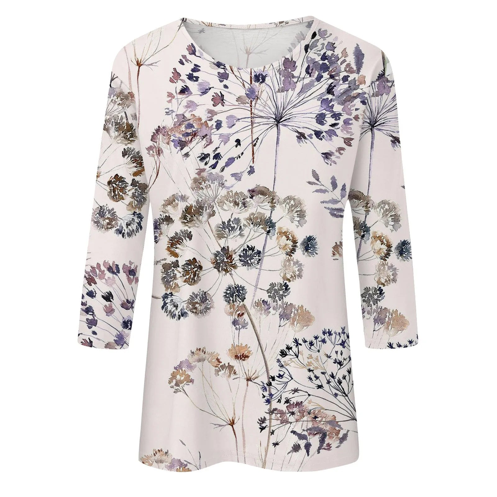 Casual 3/4 Sleeve Floral Print Galore Pullover Top Casual Tees | Chuzko.com