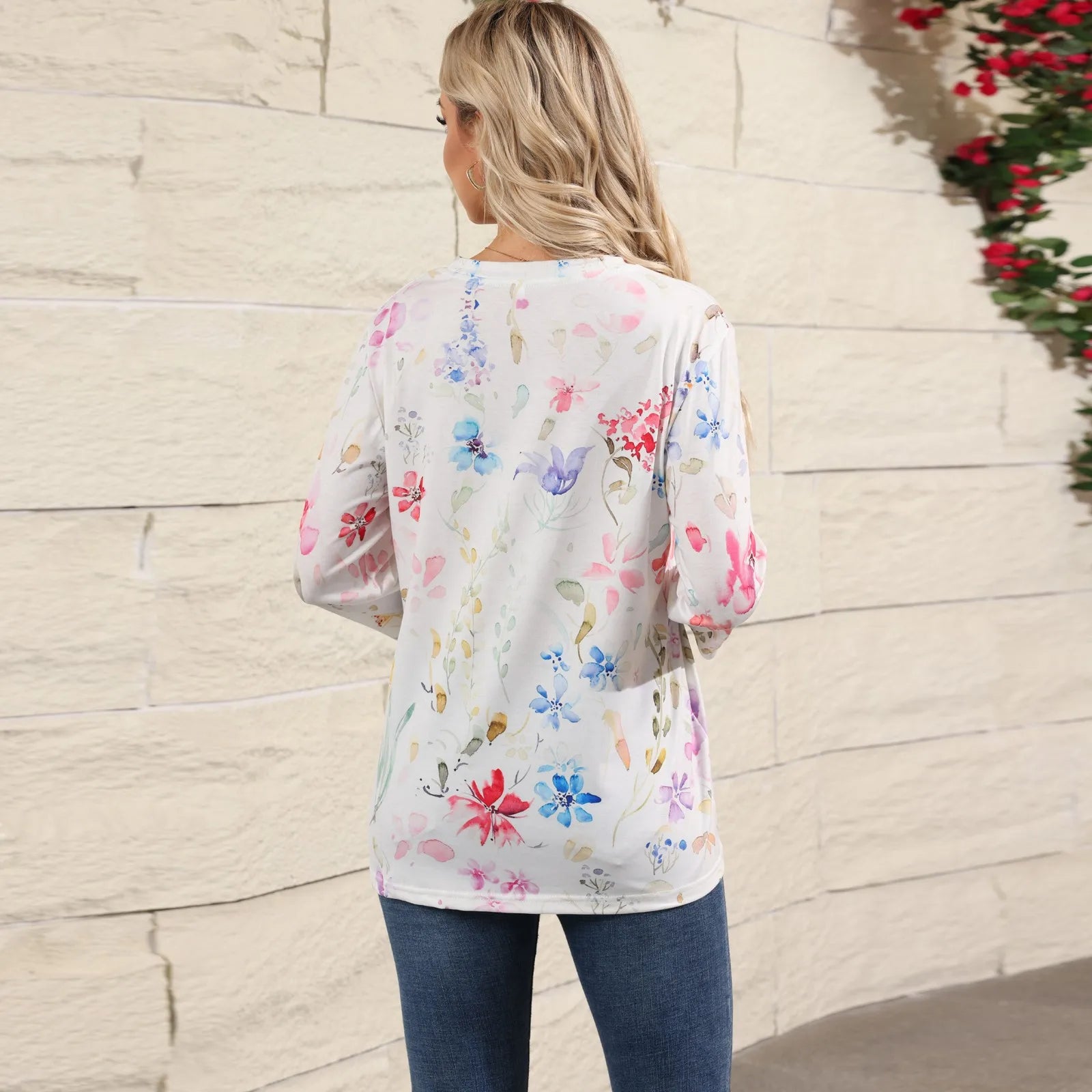 Casual 3/4 Sleeve Floral Print Galore Pullover Top Casual Tees | Chuzko.com