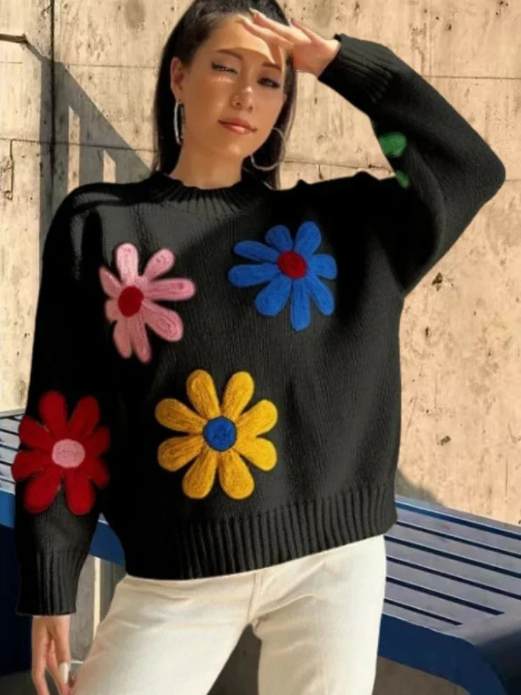 Flower Patch Work Pullover Plush Sweater Pullover Sweaters | Chuzko.com