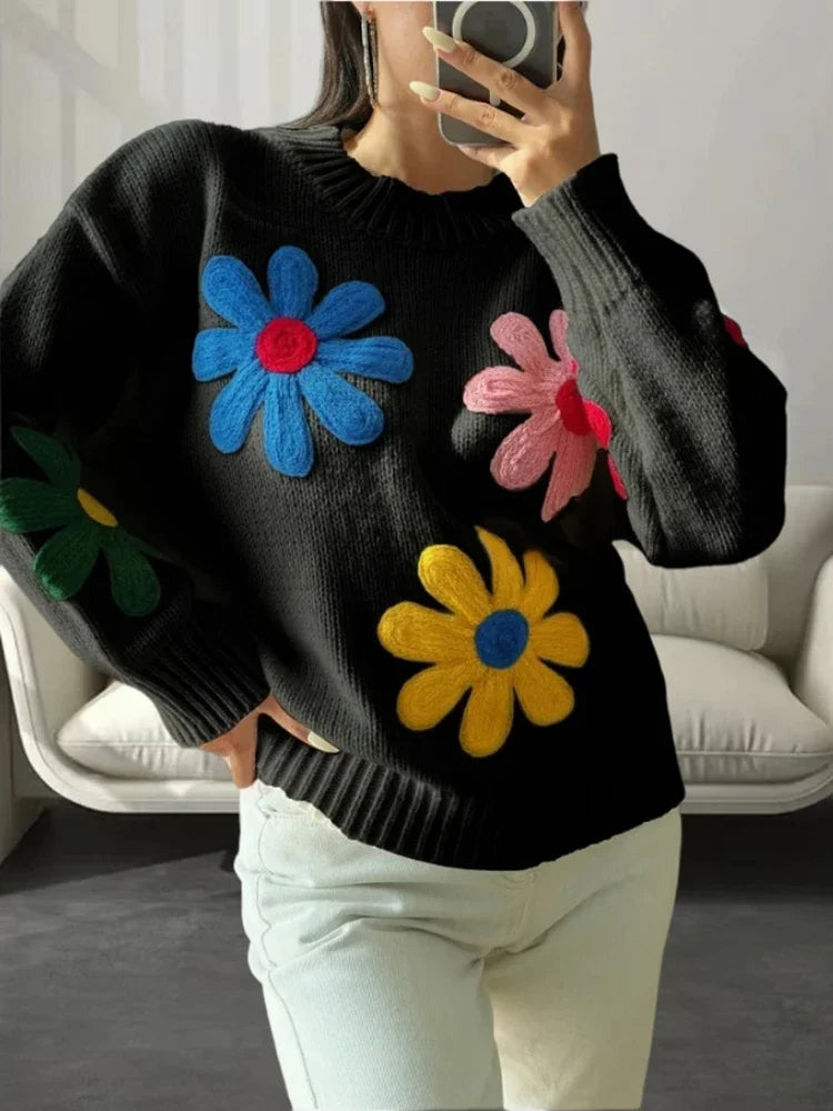 Flower Patch Work Pullover Plush Sweater Pullover Sweaters | Chuzko.com