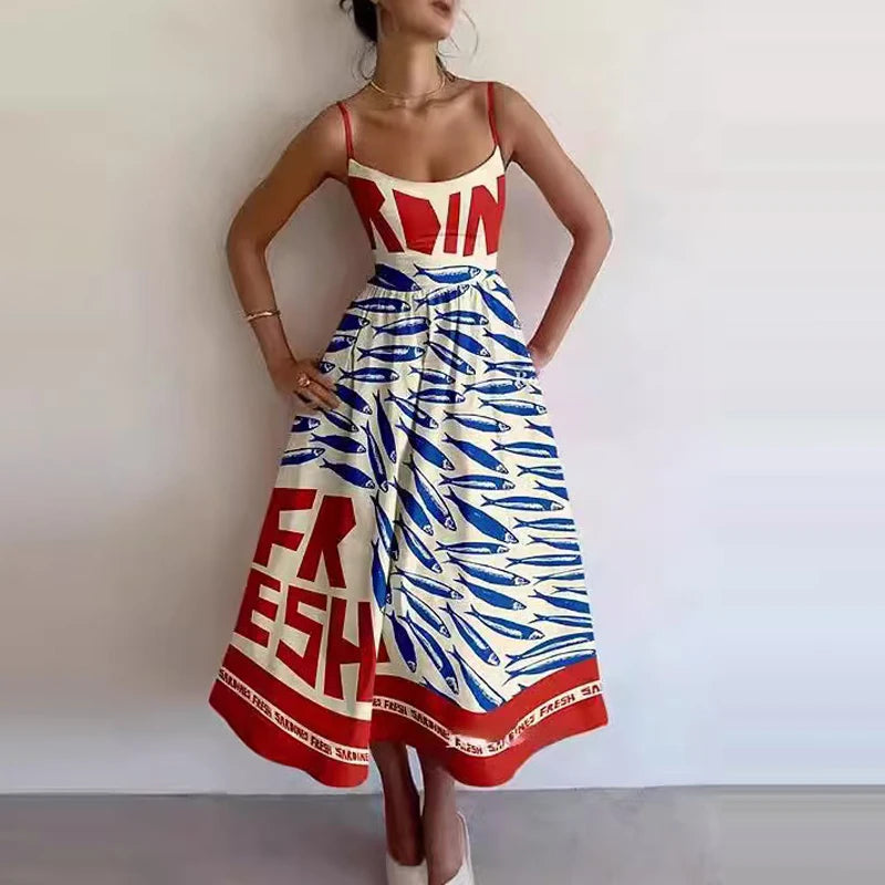 Vibrant Print Galore Sundress - Casual Daywear Midi Dresses | Chuzko.com