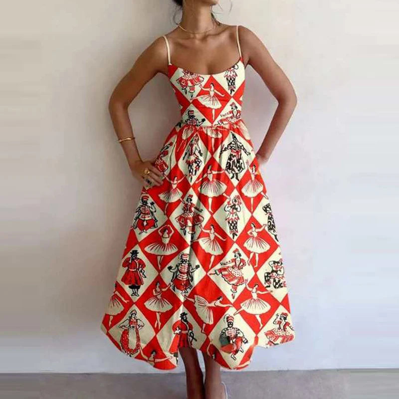 Vibrant Print Galore Sundress - Casual Daywear Midi Dresses | Chuzko.com