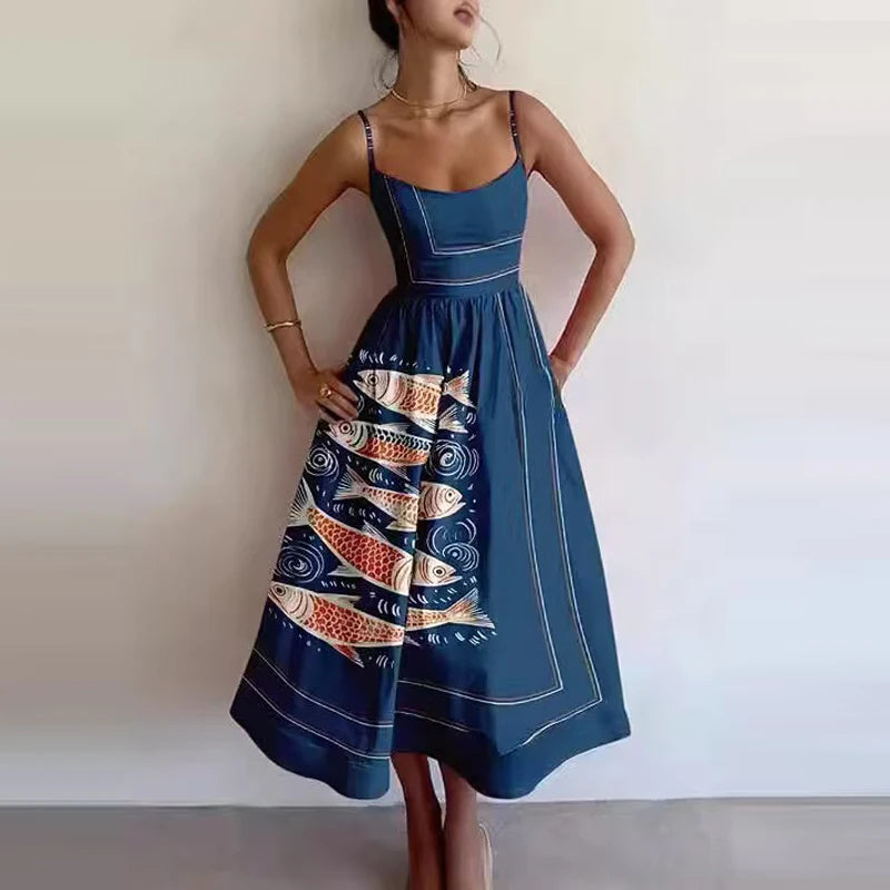 Vibrant Print Galore Sundress - Casual Daywear Midi Dresses | Chuzko.com