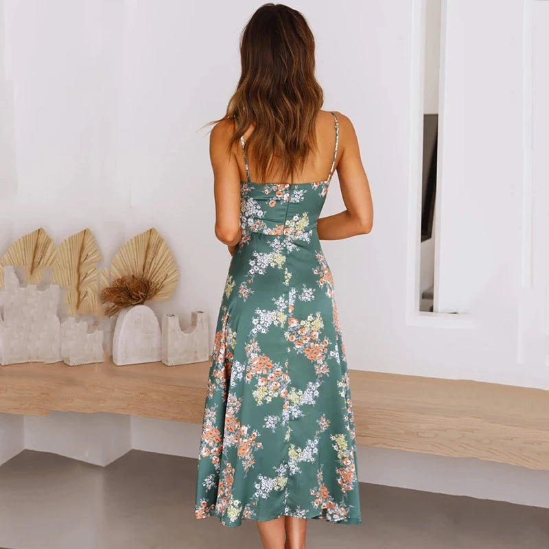 Fancy Print A-Line Midi Dress with Tie Front Midi Dresses | Chuzko.com