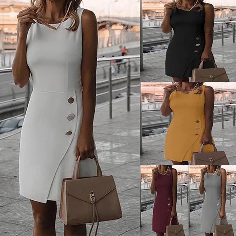 Exec Fashion O Neck Sleeveless Short Midi Dress Mini Dresses | Chuzko.com