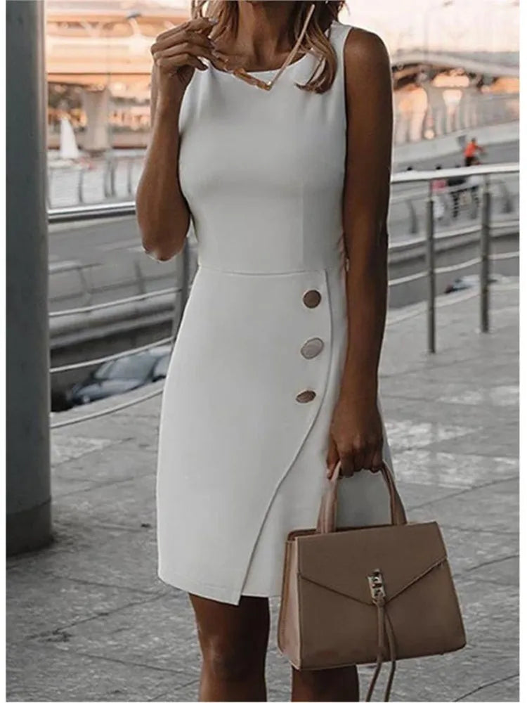 Exec Fashion O Neck Sleeveless Short Midi Dress	