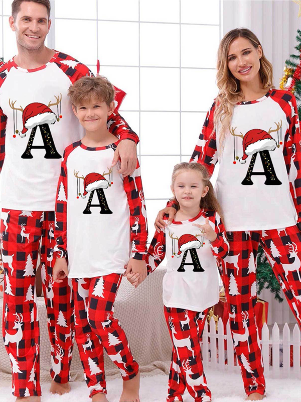 Pajamas Family Set: Santa’s Hat Alphabet Printed Family Pajamas | Chuzko.com