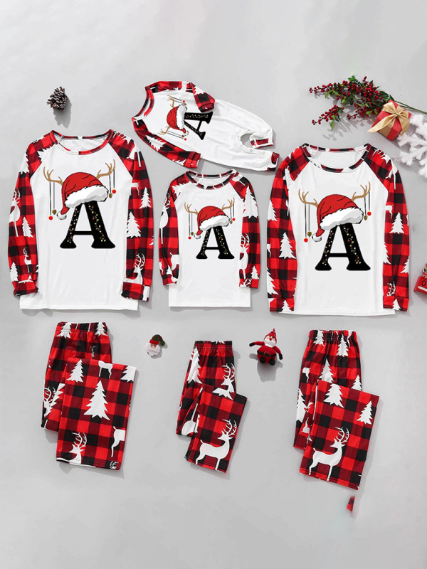 Pajamas Family Set: Santa’s Hat Alphabet Printed Family Pajamas | Chuzko.com