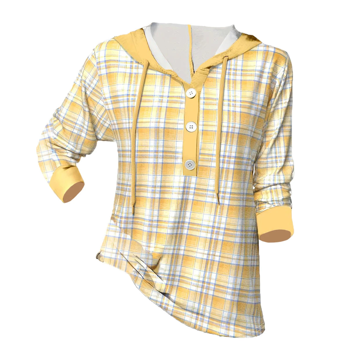 Lightweight Hooded Plaid Shirt Buttoned Sweatshirt Sweatshirts | Chuzko.com