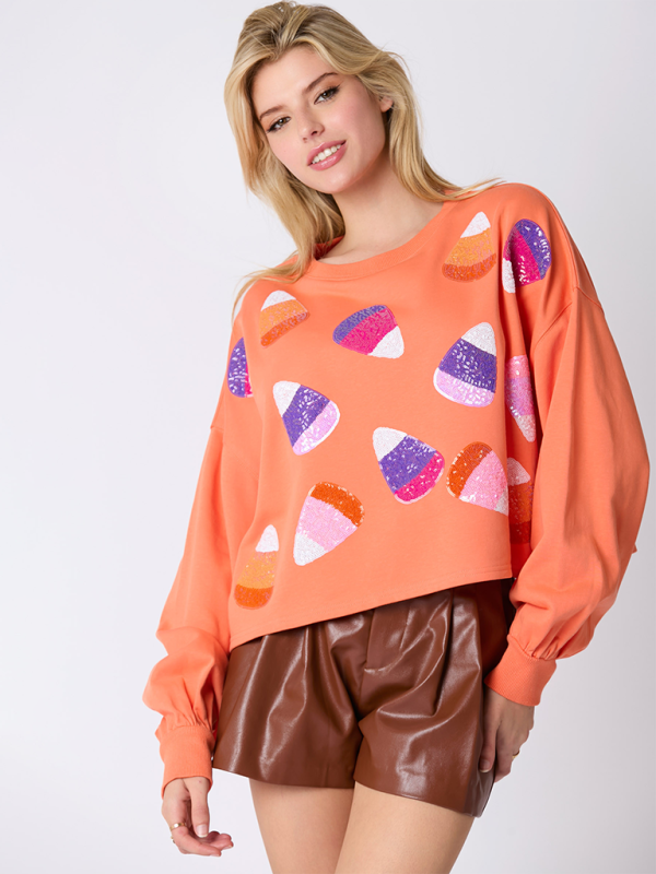 Halloween-Themed Sequin Candy Sweatshirt for Women Halloween | Chuzko.com