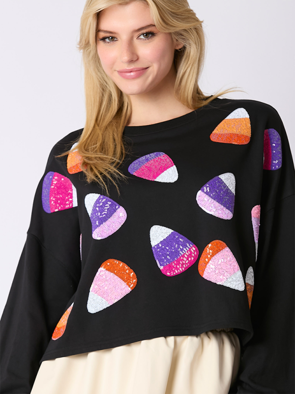 Halloween-Themed Sequin Candy Sweatshirt for Women Halloween | Chuzko.com