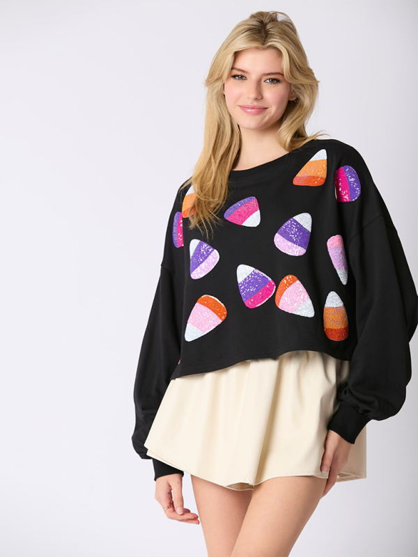 Halloween-Themed Sequin Candy Sweatshirt for Women Halloween | Chuzko.com