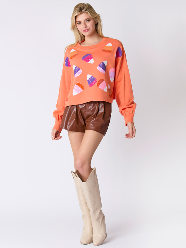 Halloween-Themed Sequin Candy Sweatshirt for Women Halloween | Chuzko.com