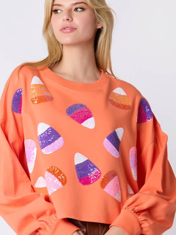 Halloween-Themed Sequin Candy Sweatshirt for Women Halloween | Chuzko.com