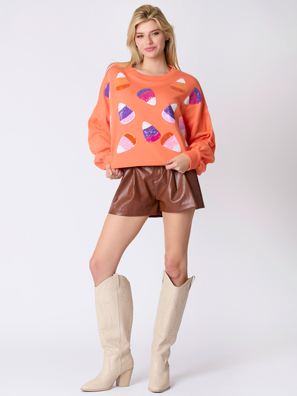 Halloween-Themed Sequin Candy Sweatshirt for Women	