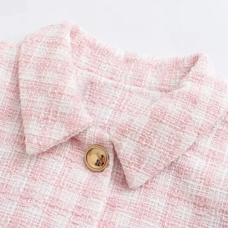 Elegant Tweed Jacket Outwear Buttoned Blazer Jackets | Chuzko.com