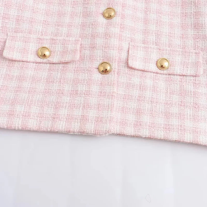 Elegant Tweed Jacket Outwear Buttoned Blazer Jackets | Chuzko.com