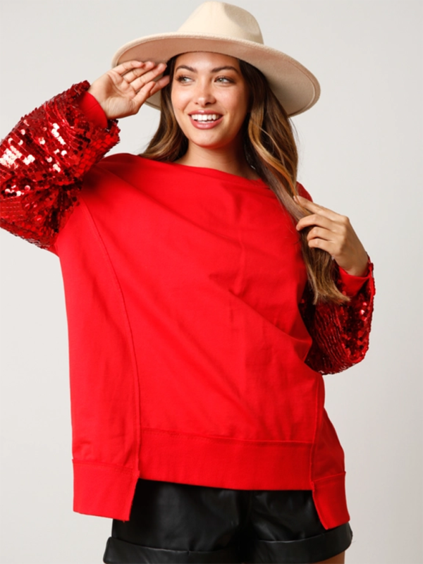 Sequined Angel Wings Christmas High-Low Sweatshirt Holiday | Chuzko.com